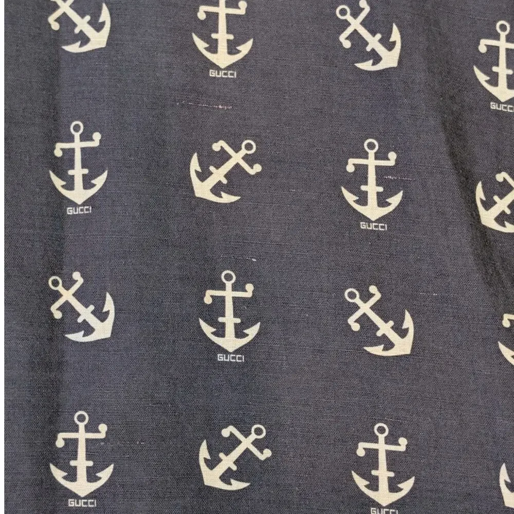 Gucci Anchor Print Linen Cotton Camp Shirt Gray Nautical Italy 2XL